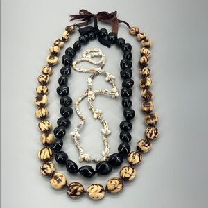 Kukui Black, Brown, Shell Beaded Necklaces Nut Mongo Hawaiian Lei Unisex